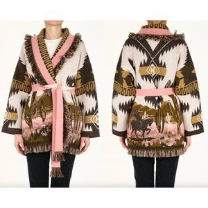 $3590 Alanui Brown Pink Saguaro Lovers Icon Cardigan Belted Sweater size XS
